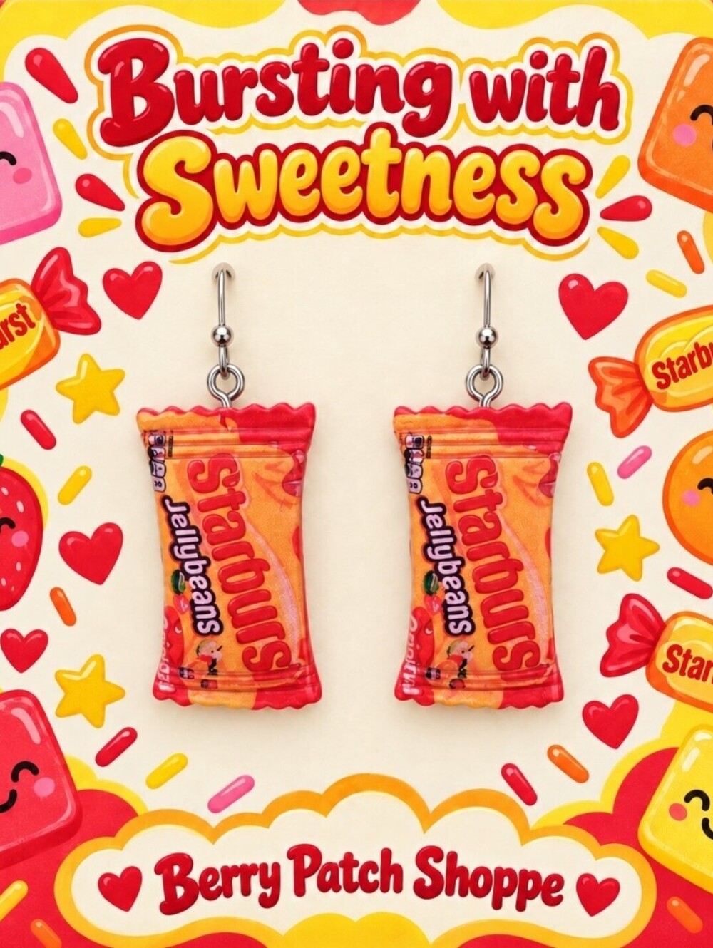 Fun Jewelry Mini Starburst Jelly Bean Candy Bags Novelty Hypoallergenic Earrings
